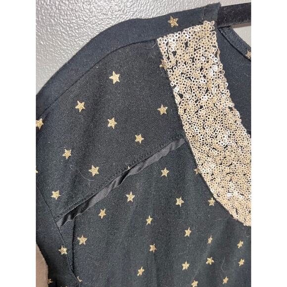 American‎ Eagle Size Medium Gold Star and Sequin Collar short sleeve shirt Black - Picture 3 of 5